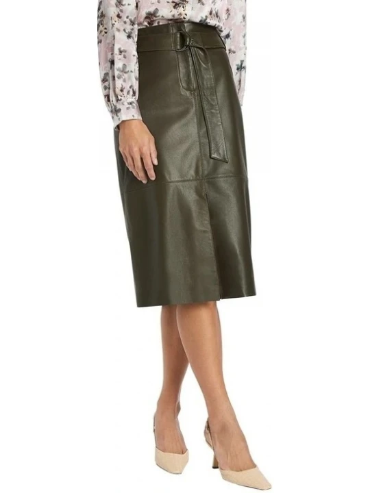 Belted Leather Skirt In Green