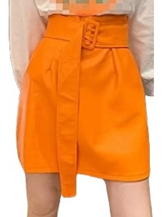 Belted Orange Leather Mini Skirt
