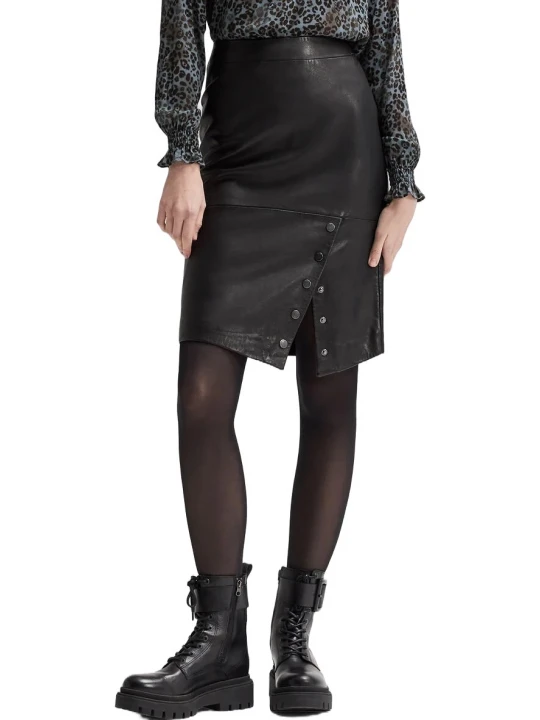 Black Leather Pencil Skirt With Press Studs