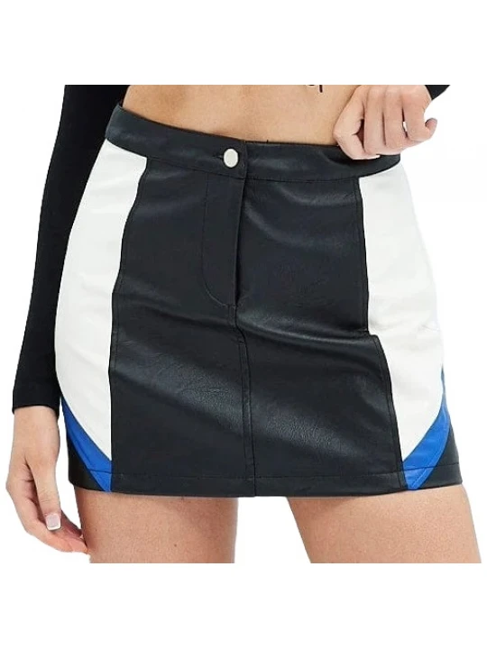 Black Leather Skirt With White And Blue Patches