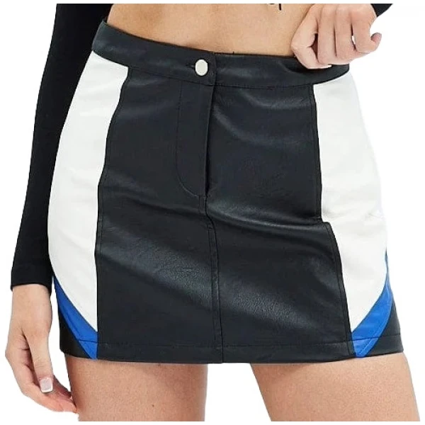 Black Leather Skirt With White And Blue Patches