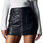 Black Leather Zip & Buckle Detail Mini Skirt