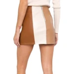 Brown, Beige And White Paneled Leather Miniskirt