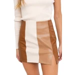 Brown, Beige And White Paneled Leather Miniskirt