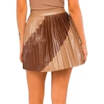 Brown And Beige Leather Pleated Skirt
