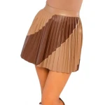 Brown And Beige Leather Pleated Skirt