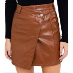 Brown Asymmetrical Leather Skirt