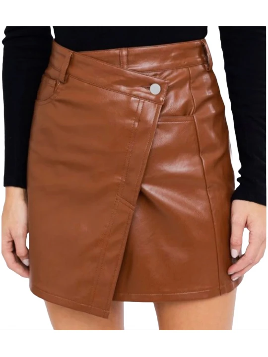 Brown Asymmetrical Leather Skirt