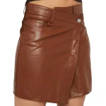 Brown Asymmetrical Leather Skirt