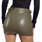 Brown Leather Zip & Buckle Detail Mini Skirt