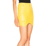 Button Front Closure Yellow Leather Skirt