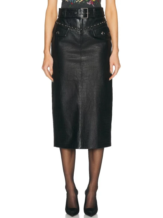 Croco Print Leather Midi Skirt