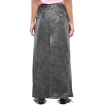 Distressed Black Leather Long Maxi Skirt