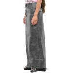 Distressed Black Leather Long Maxi Skirt