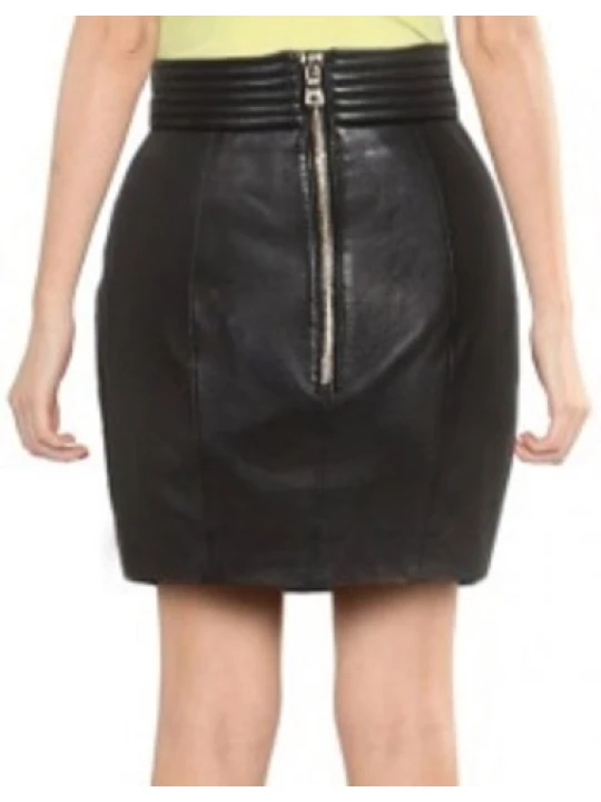 Draped Details Black Leather Mini Skirt