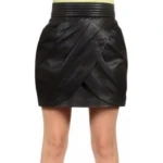 Draped Details Black Leather Mini Skirt