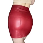 Front Zipper Red Leather Mini Skirt