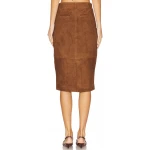 Knee Length Tan Suede Leather Skirt