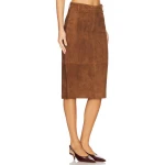 Knee Length Tan Suede Leather Skirt