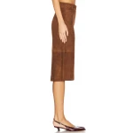 Knee Length Tan Suede Leather Skirt