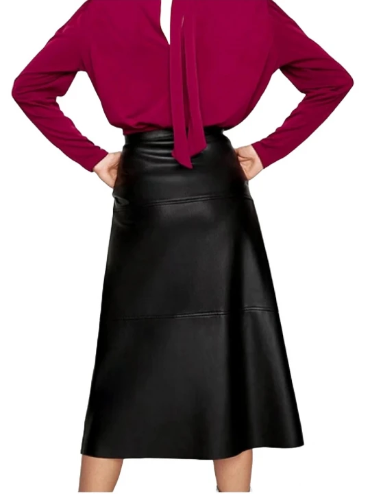 Ladies High Waist Long Maxi Black Leather Skirt