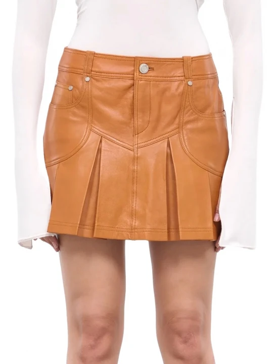 Pants Style Tan Leather Mini Skirt