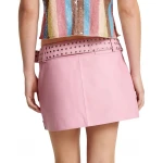 Pink Studded Leather Belted Mini Skirt
