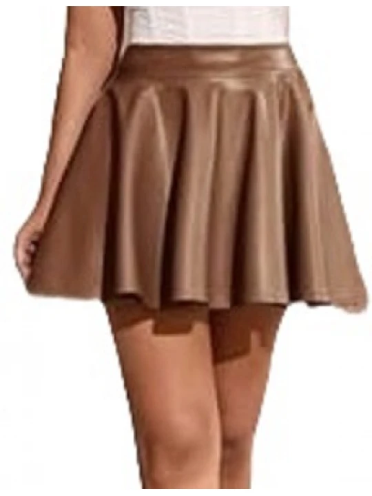 Pleated Brown Leather Mini Skirt