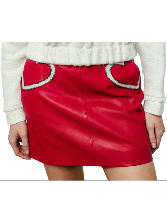 Red Leather Skirt With White Hearts