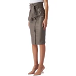 Stud Button Front Brown Leather Skirt