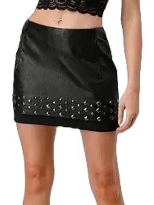 Studded Black Leather Mini Skirt