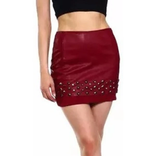 Studded Burgundy Leather Mini Skirt
