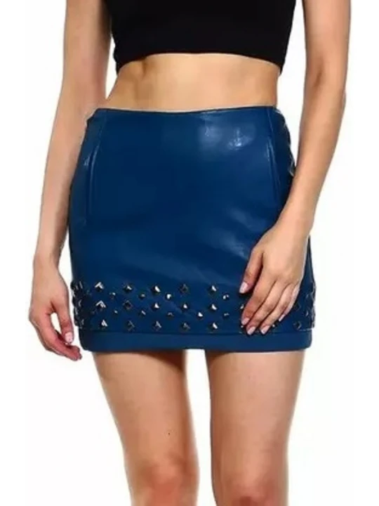Studded Navy Blue Leather Mini Skirt