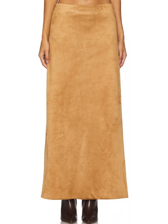 Tan Suede Leather Maxi  Skirt