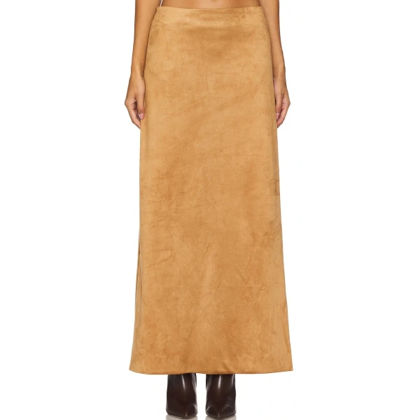 Tan Suede Leather Maxi  Skirt