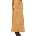 Tan Suede Leather Maxi  Skirt