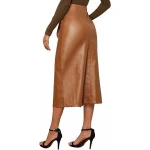 Tie Knot Wrap Brown Leather Midi Skirt