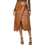 Tie Knot Wrap Brown Leather Midi Skirt