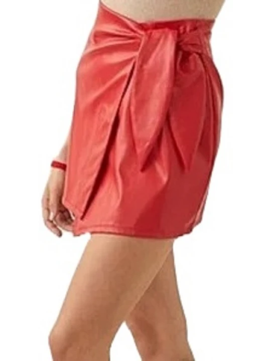 Tie Knot Wrap Red Leather Mini Skirt