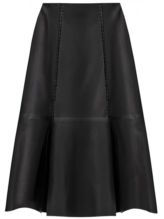 Twisted Leather Ribbons Black Leather Maxi Skirt