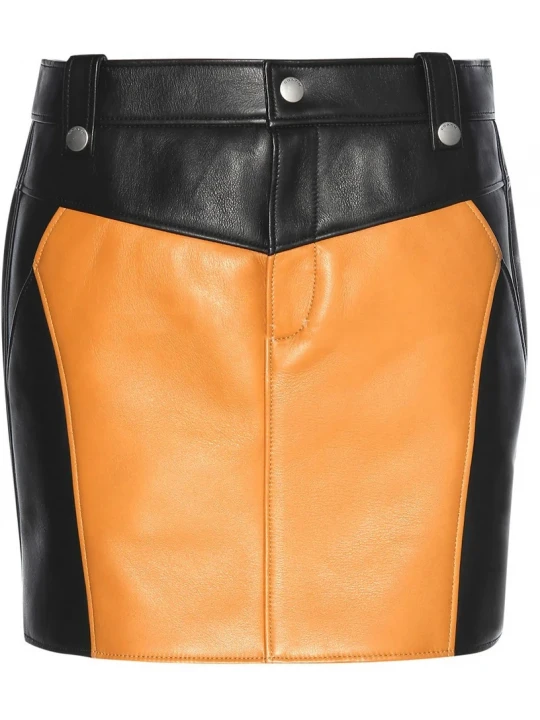Two Tone Leather Mini Skirt In Black And Tan