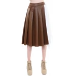Two Tone Pleated Leather Skirt In Brown And White