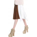 Two Tone Pleated Leather Skirt In Brown And White