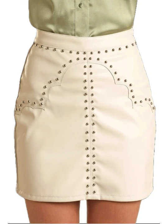 Western Yoke Cream Leather Skirt