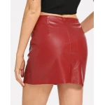 Womens Casual High Waist Zip Detail Red Leather Skirt