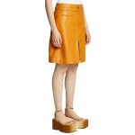 Yellow Belted Leather Skirt