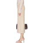 Zip Fly With Button Closure Cream Suede Leather Skirt