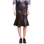 Zipper Pockets Black Leather Skirt