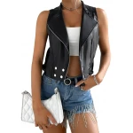 Asymmetric Zip Fastening Black Leather Vest