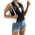 Asymmetric Zip Fastening Black Leather Vest